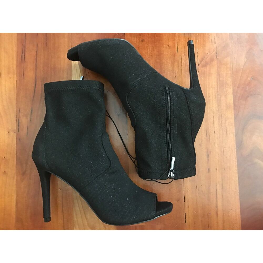 Steve Madden Black Karisa Shimmer Stretch Women’s Peep Toe Sock Booties Size 8.5